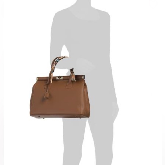 VIOLA CASTELLANI Made In Italy Leather Metal Top Frame Satchel With Scarf Handle - Picture 2 of 5